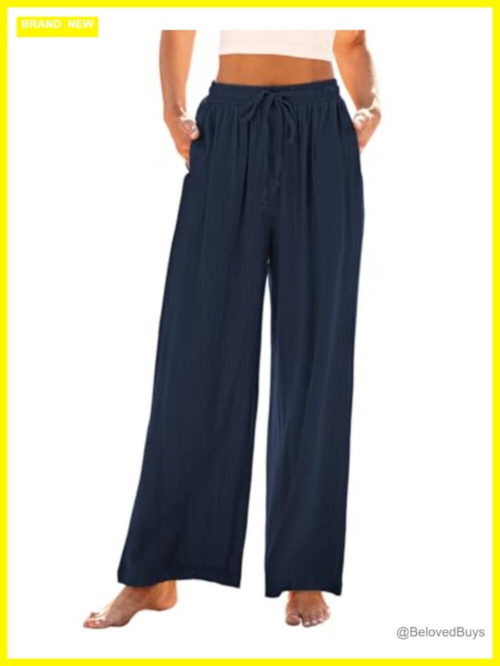 Wide Leg Linen Palazzo Pants High Waisted Pull On Drawstring Flowy Resort